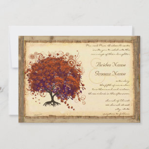 Deep Coral Eggplant Shadows Heart Leaf Tree Invitation