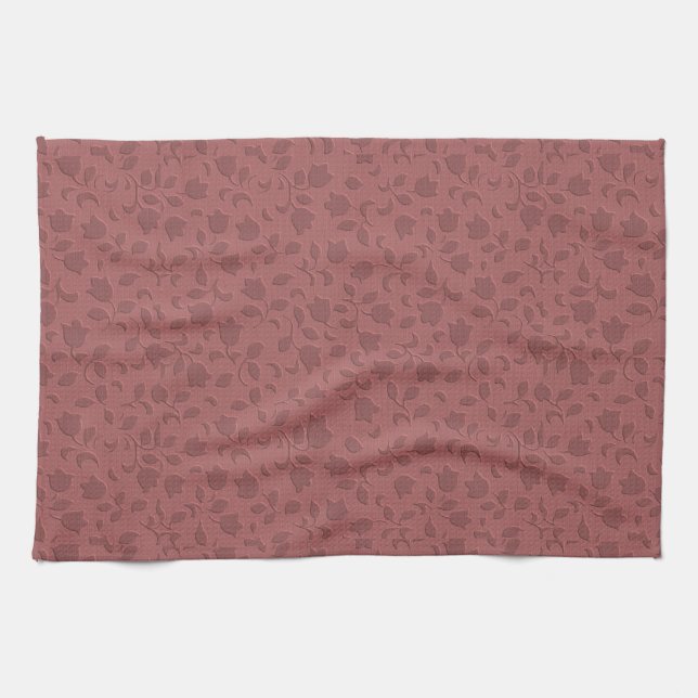 Deep Coral Floral Kitchen Towel (Horizontal)