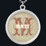 Deep Coral Vintage Damask Monogram Necklace<br><div class="desc"></div>