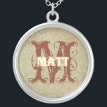 Deep Coral Vintage Damask Monogram Necklace<br><div class="desc"></div>