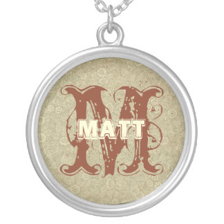 Deep Coral Vintage Damask Monogram Necklace