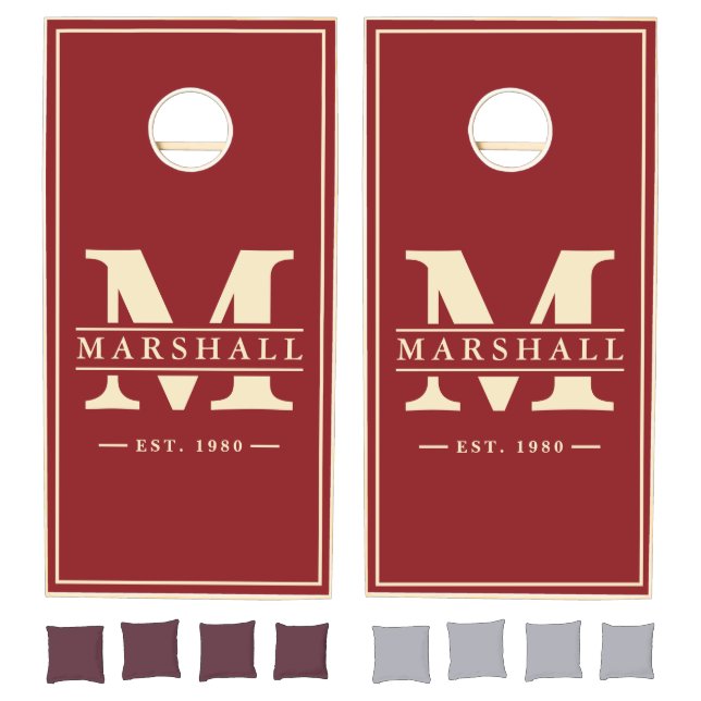 Deep Cranberry Name & Initial Overlay Cornhole Set (Set)