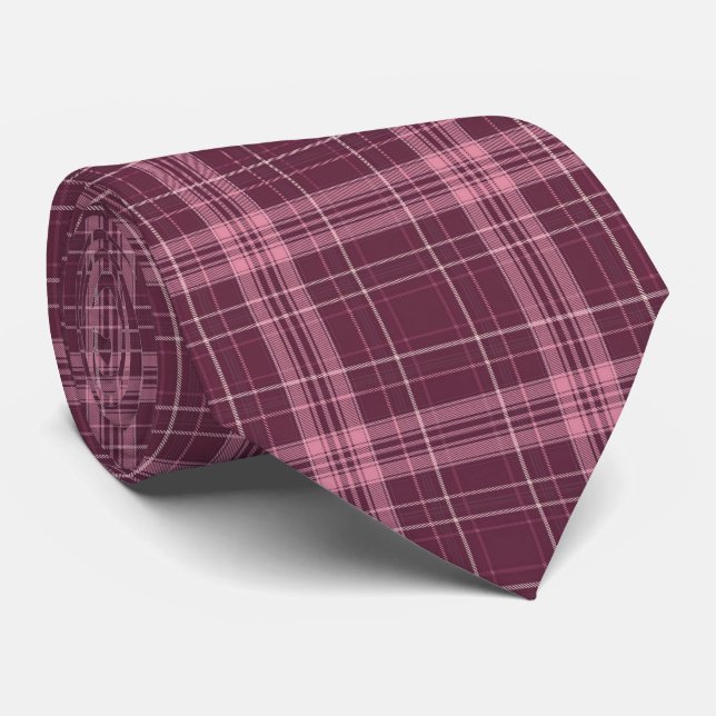 Deep Cranberry Red Tartan Plaid Neck Tie (Rolled)