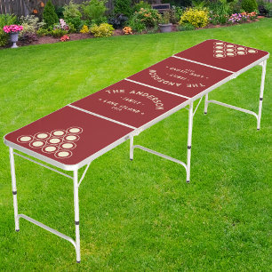 Deep Cranberry Vintage Seaside Family Name Beer Pong Table