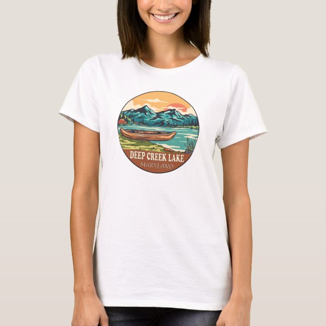Deep Creek Lake Maryland Boating Fishing Emblem T-Shirt (Front)