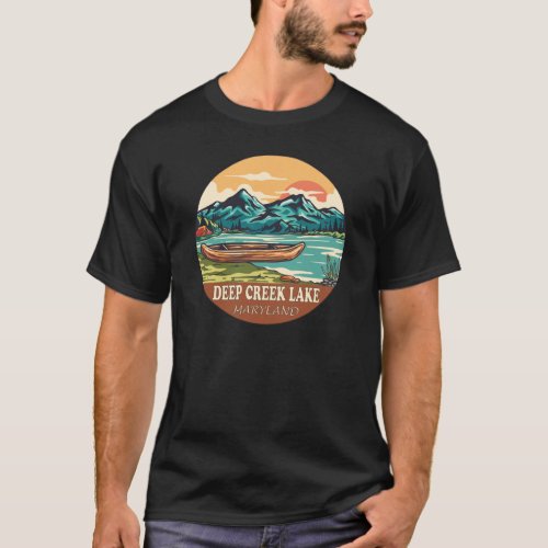 Deep Creek Lake Maryland Boating Fishing Emblem T_Shirt