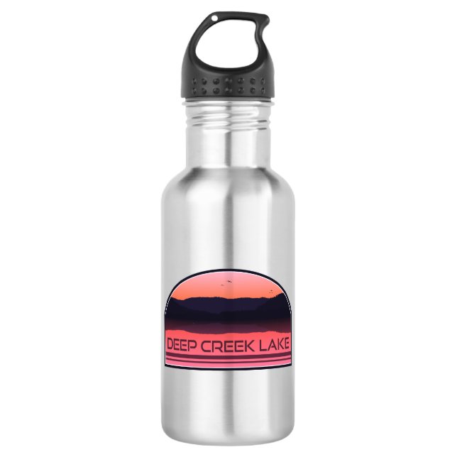 Deep Creek Lake Maryland Red Sunrise Stainless Steel Water Bottle (Front)