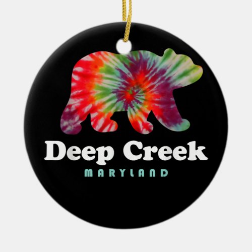 Deep Creek Lake State Park Maryland Tie Dye Bear  Ceramic Ornament