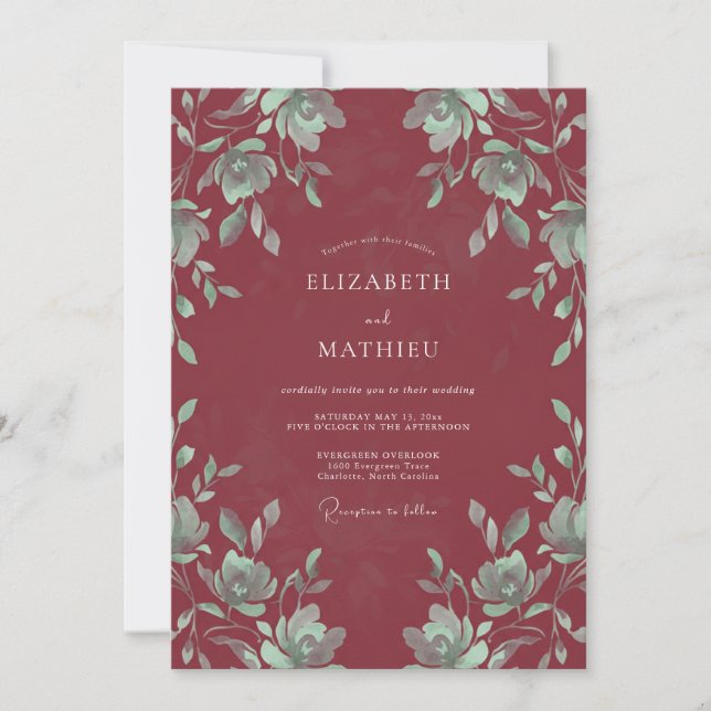 Deep Crimson Leaf Wedding Invitation (Front)