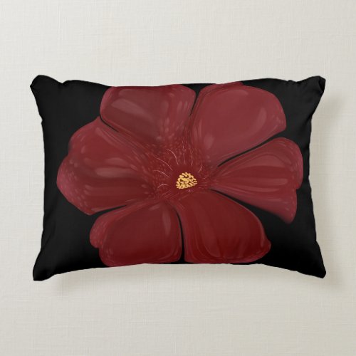Deep Crimson Moody Bloom Glossy Botanical Floral  Accent Pillow