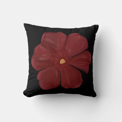 Deep Crimson Moody Bloom Glossy Botanical Floral Throw Pillow