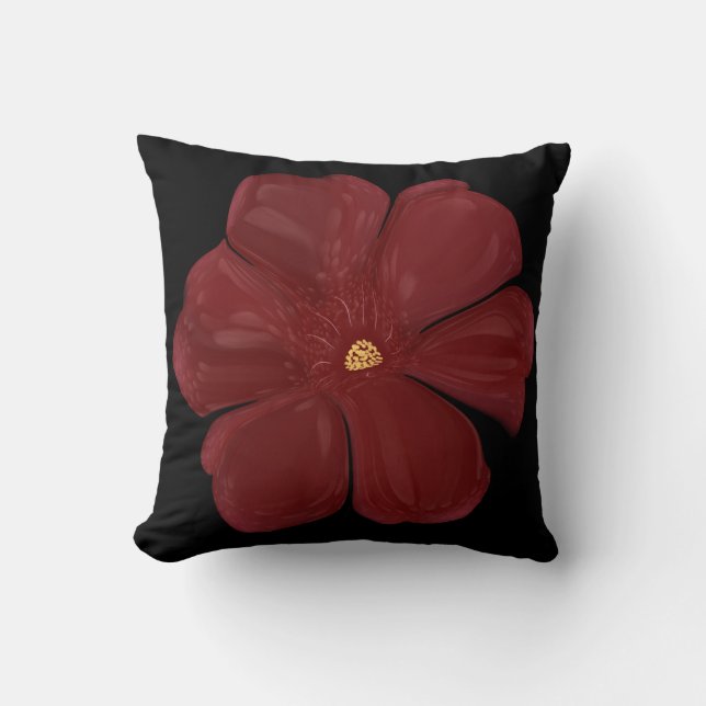 Deep Crimson Moody Bloom Glossy Dark Botanical Flo Throw Pillow (Front)