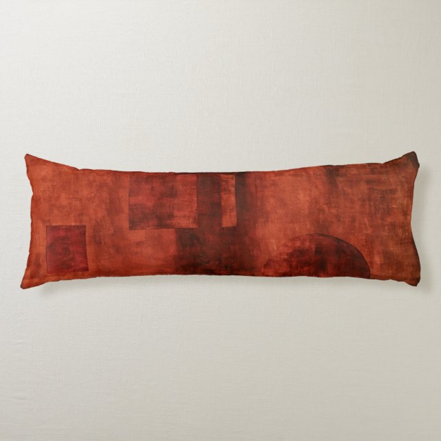 Deep Crimson Painting with Geometric Shapes Body Pillow (Front)