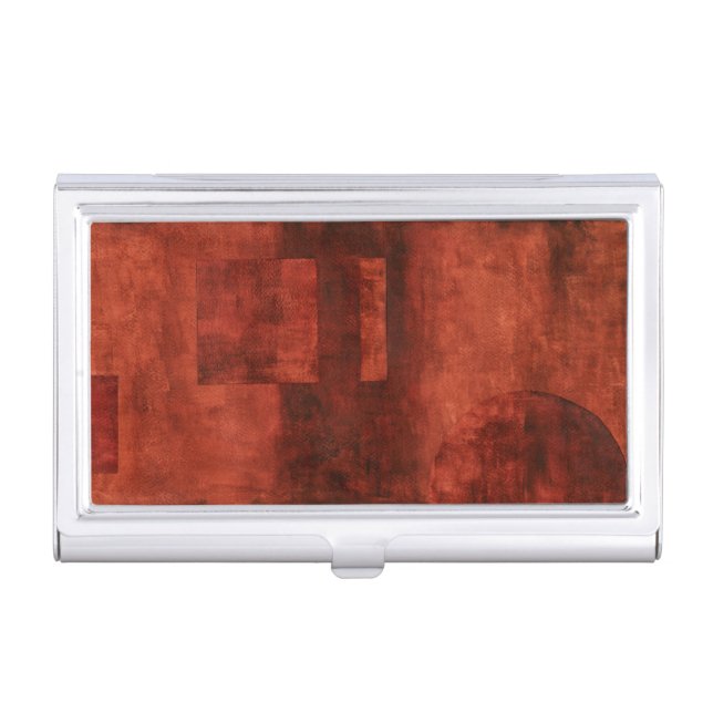 Deep Crimson Painting with Geometric Shapes Business Card Case (Front)