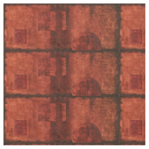 Deep Crimson Painting with Geometric Shapes Fabric