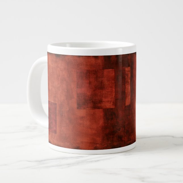 Deep Crimson Painting with Geometric Shapes Giant Coffee Mug (Front Left)
