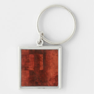 Deep Crimson Painting with Geometric Shapes Keychain