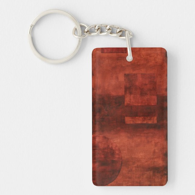 Deep Crimson Painting with Geometric Shapes Keychain (Front)