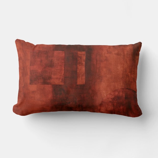 Deep Crimson Painting with Geometric Shapes Lumbar Pillow (Front)