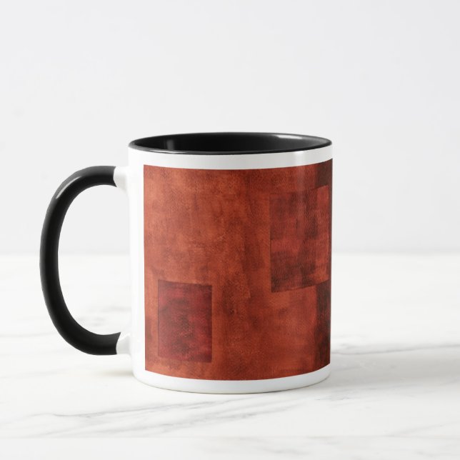 Deep Crimson Painting with Geometric Shapes Mug (Left)