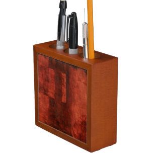 Deep Crimson Painting with Geometric Shapes Pencil/Pen Holder