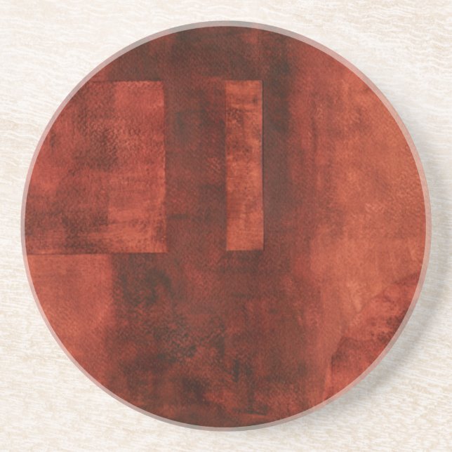 Deep Crimson Painting with Geometric Shapes Sandstone Coaster (Front)
