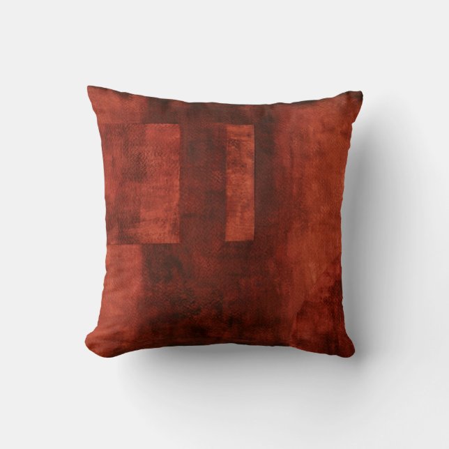 Deep Crimson Painting with Geometric Shapes Throw Pillow (Front)