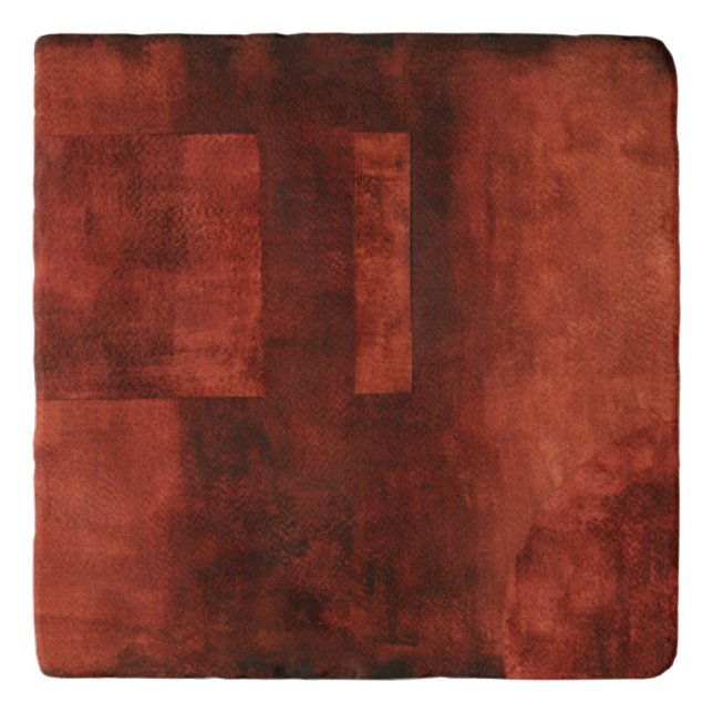 Deep Crimson Painting with Geometric Shapes Trivet (Front)