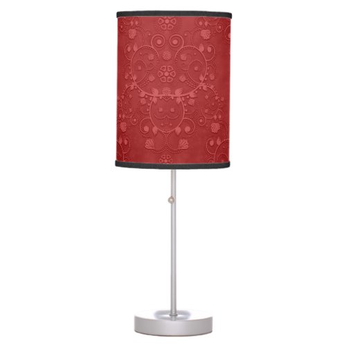 Deep Crimson Red Fancy Floral Damask Pattern Table Lamp