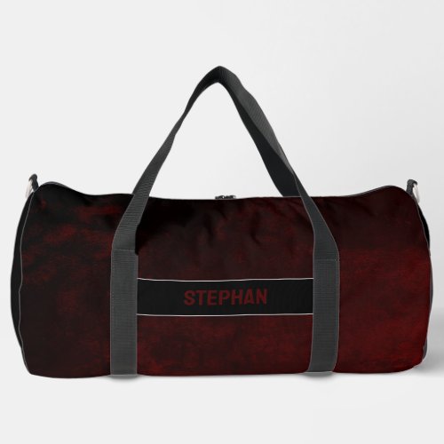 Deep Dark Burgundy Mottled Urban Grunge with Name Duffle Bag