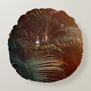 Deep dark green palm leaves pattern with bright or round pillow