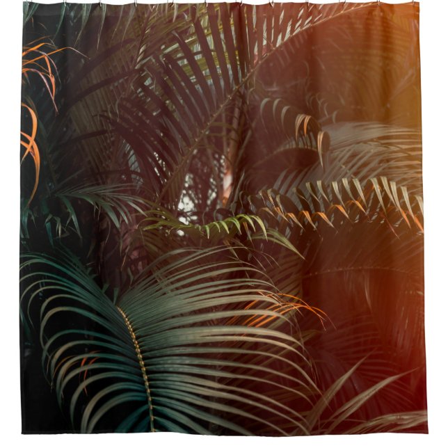 Deep dark green palm leaves pattern with bright or shower curtain (Front)