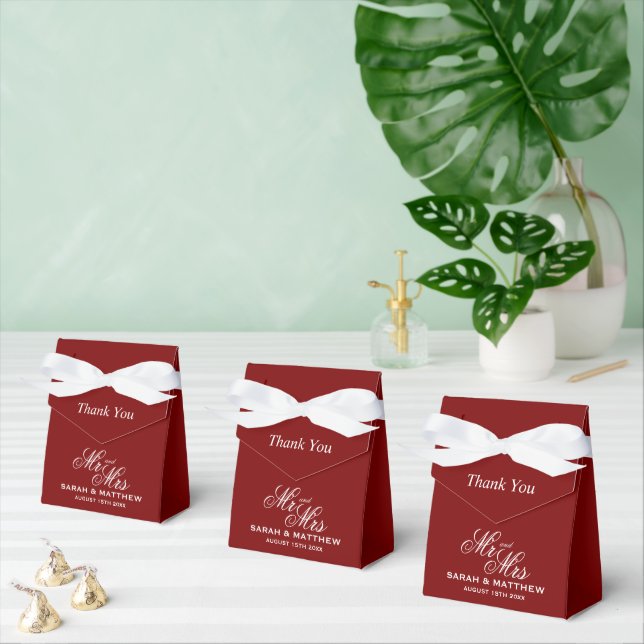 Deep dark red wedding favor boxes with white bow (Multiple)