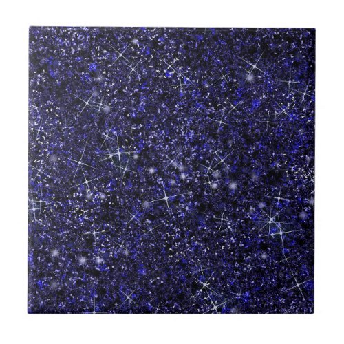 Deep Delft Midnight Blue Color Faux Glitter Solid Ceramic Tile