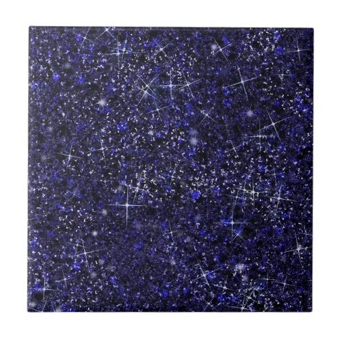 Deep Delft Midnight Blue Color Faux Glitter Solid Ceramic Tile