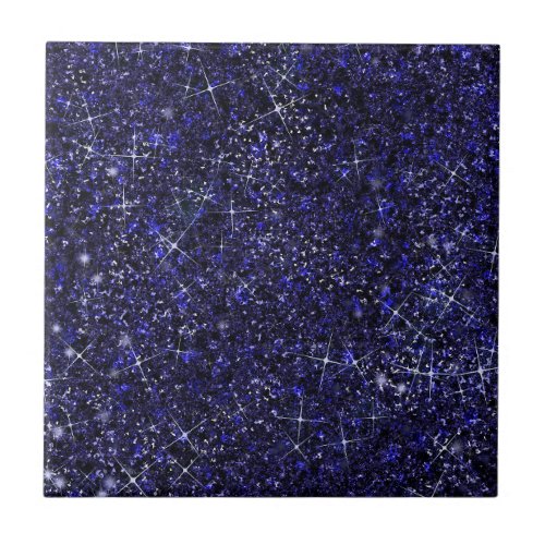 Deep Delft Midnight Blue Color Faux Glitter Solid Ceramic Tile