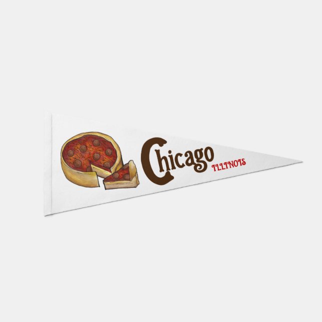 Deep Dish Pepperoni Pizza Chicago Illinois IL Food Pennant Flag (Front)