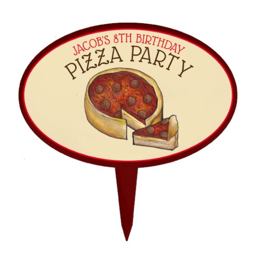 Deep Dish Pepperoni Pizza Pie Birthday Party Cake Topper
