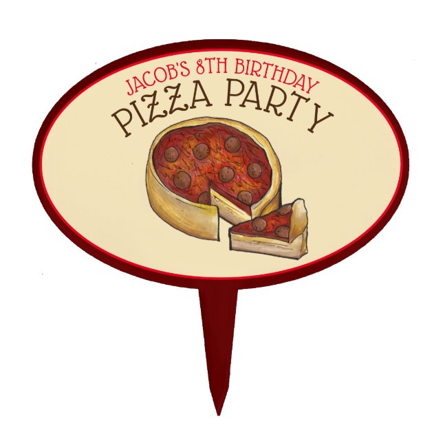 Deep Dish Pepperoni Pizza Pie Birthday Party Cake Topper (Front)