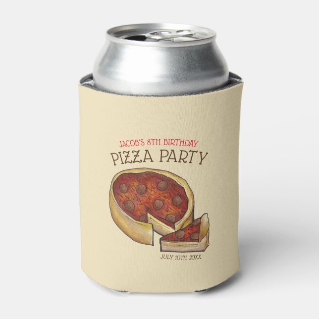 Deep Dish Pepperoni Pizza Pie Birthday Party Can Cooler (Can Front)