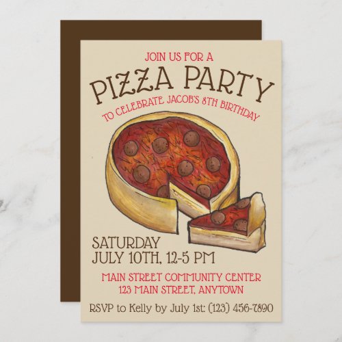 Deep Dish Pepperoni Pizza Pie Birthday Party Invitation