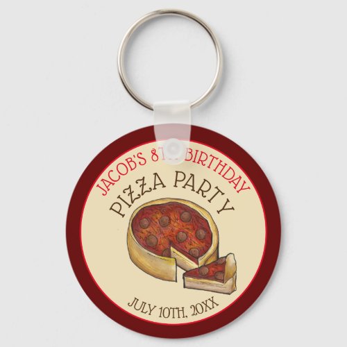 Deep Dish Pepperoni Pizza Pie Birthday Party Keychain