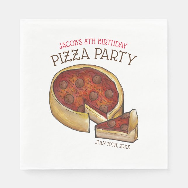 Deep Dish Pepperoni Pizza Pie Birthday Party Napkins (Front)