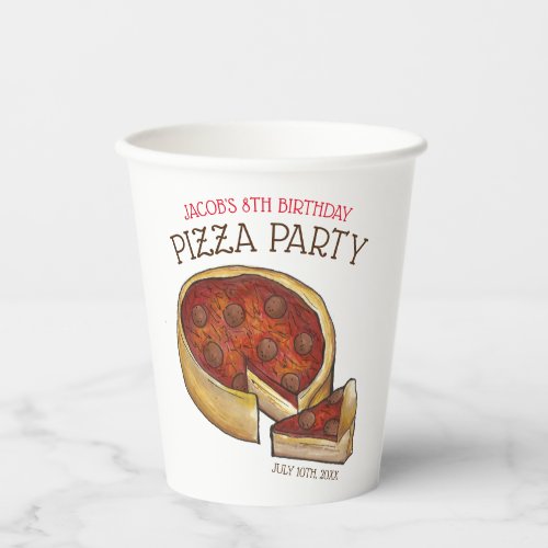 Deep Dish Pepperoni Pizza Pie Birthday Party Paper Cups