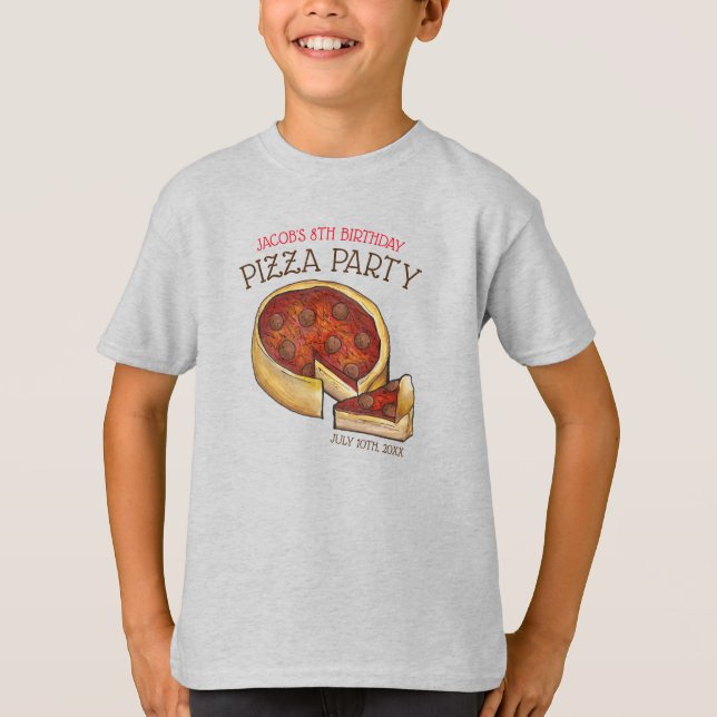 Deep Dish Pepperoni Pizza Pie Birthday Party T-Shirt (Front)