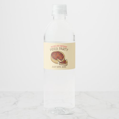 Deep Dish Pepperoni Pizza Pie Birthday Party Water Bottle Label