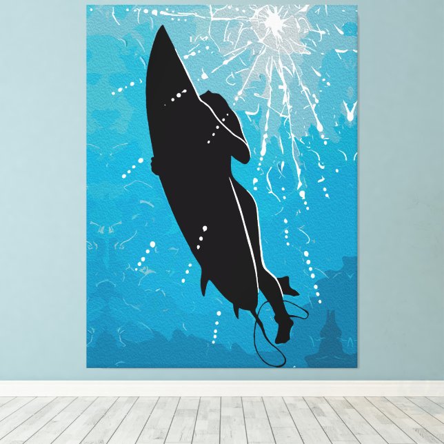 Deep Dive – Surfer's Underwater Journey Canvas Print (Insitu(Wood Floor))