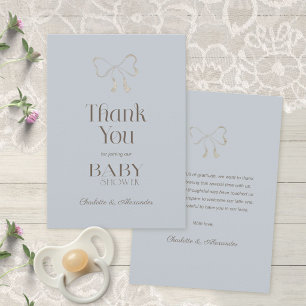 Deep Dusty Blue Watercolor Bow Baby Shower Thank You Card