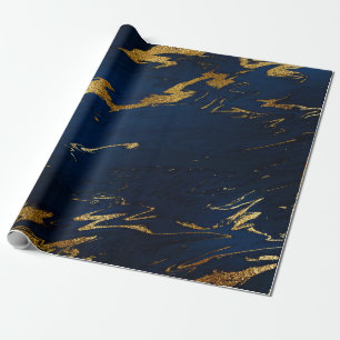 Deep Earth Gold Marble Blue Navy Wrapping Paper