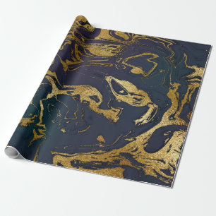 Deep Earth Gold Marble Deep Green Blue Wrapping Paper